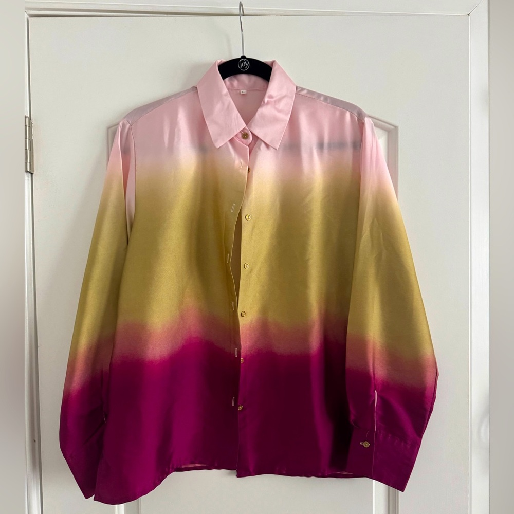 Lightweight silky ombre shirt pink/green/fuchsia